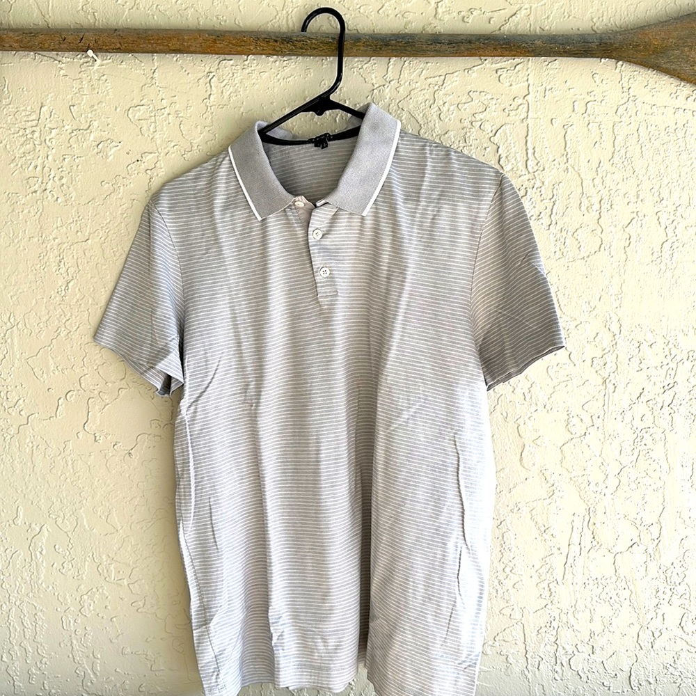 Theory crew shirt - grey with thin while lines, size L but fits tight ...